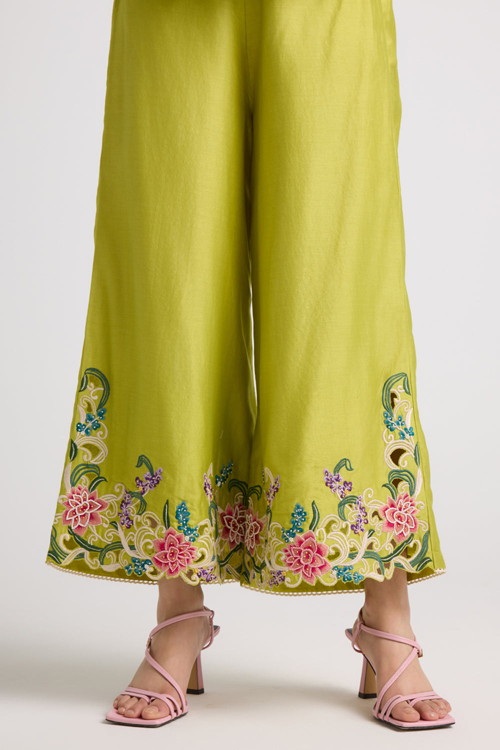 Lime Green Floral Cutwork Pants