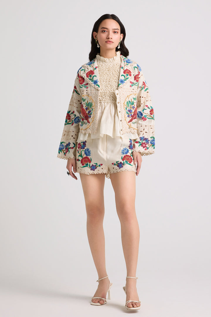 Ivory Applique and Beadwork Short Jacket