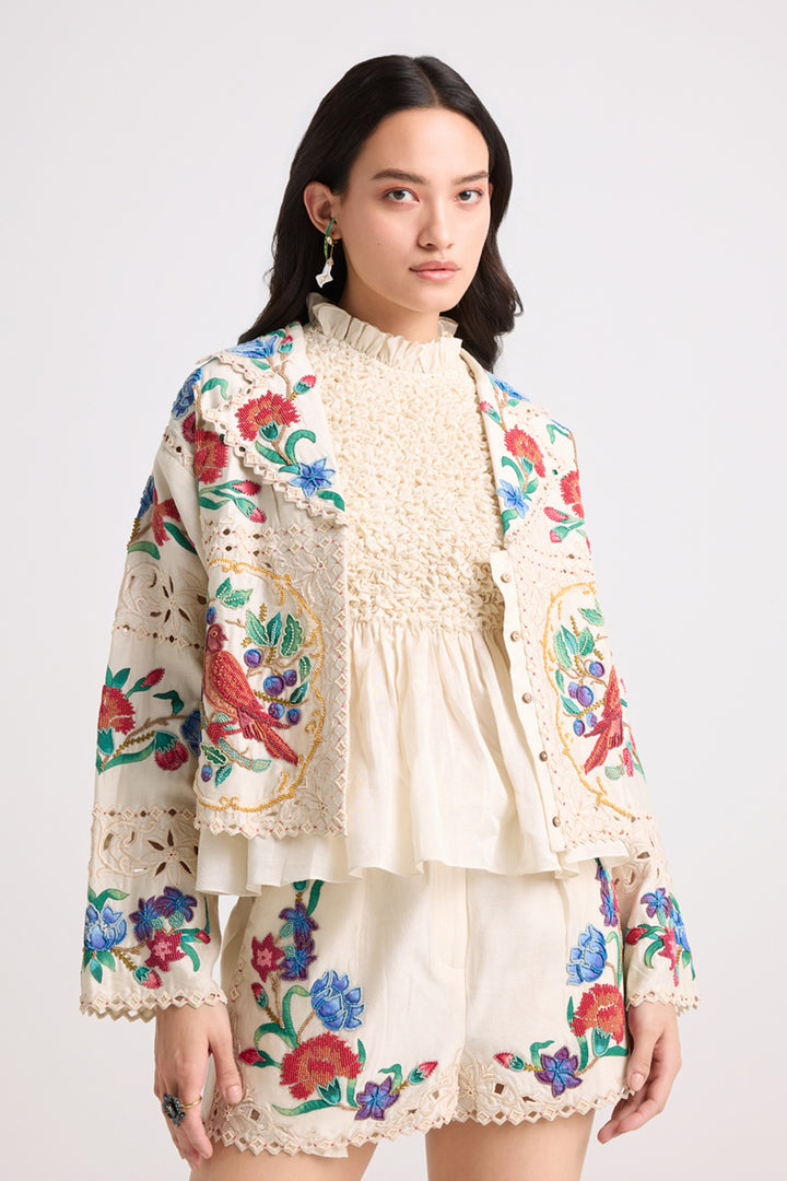 Ivory Applique and Beadwork Short Jacket
