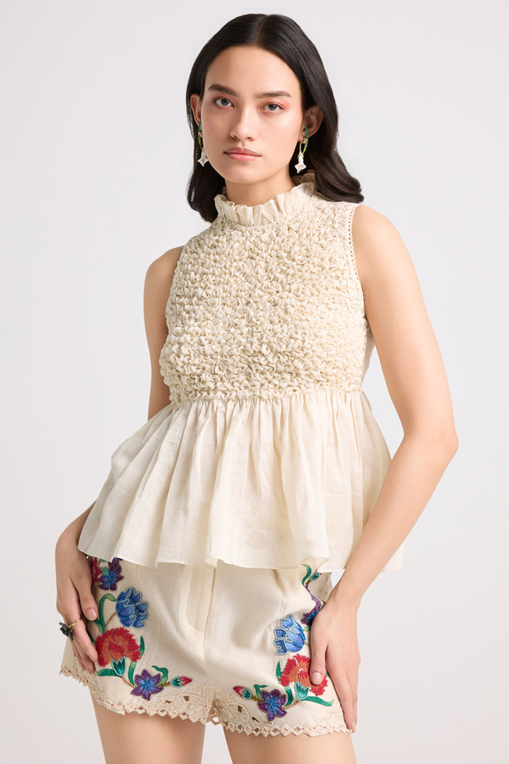 Ivory Smocked Textured Top