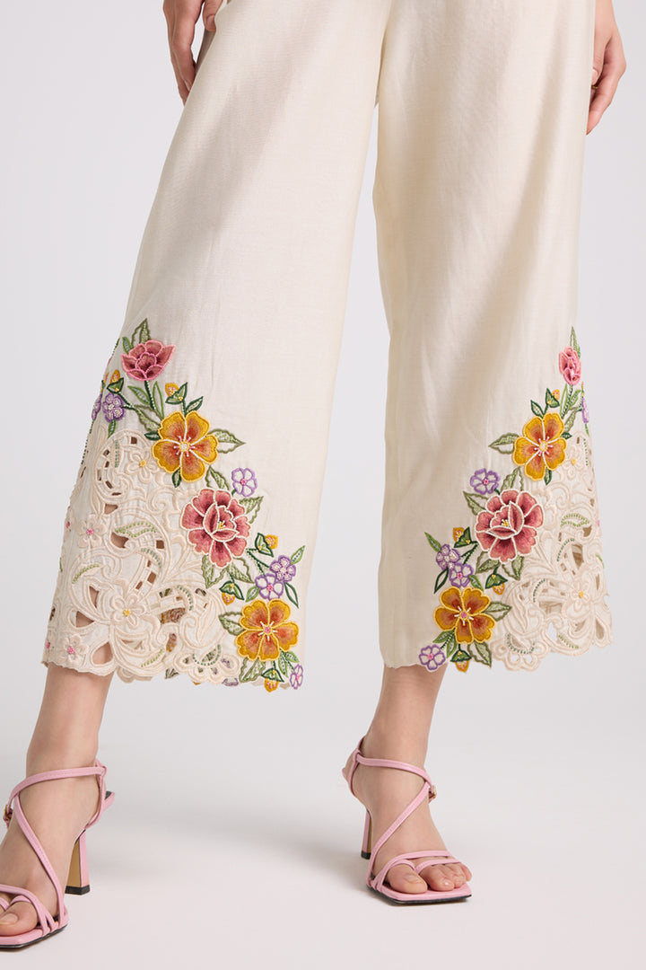 Ivory Floral Cutwork Pants