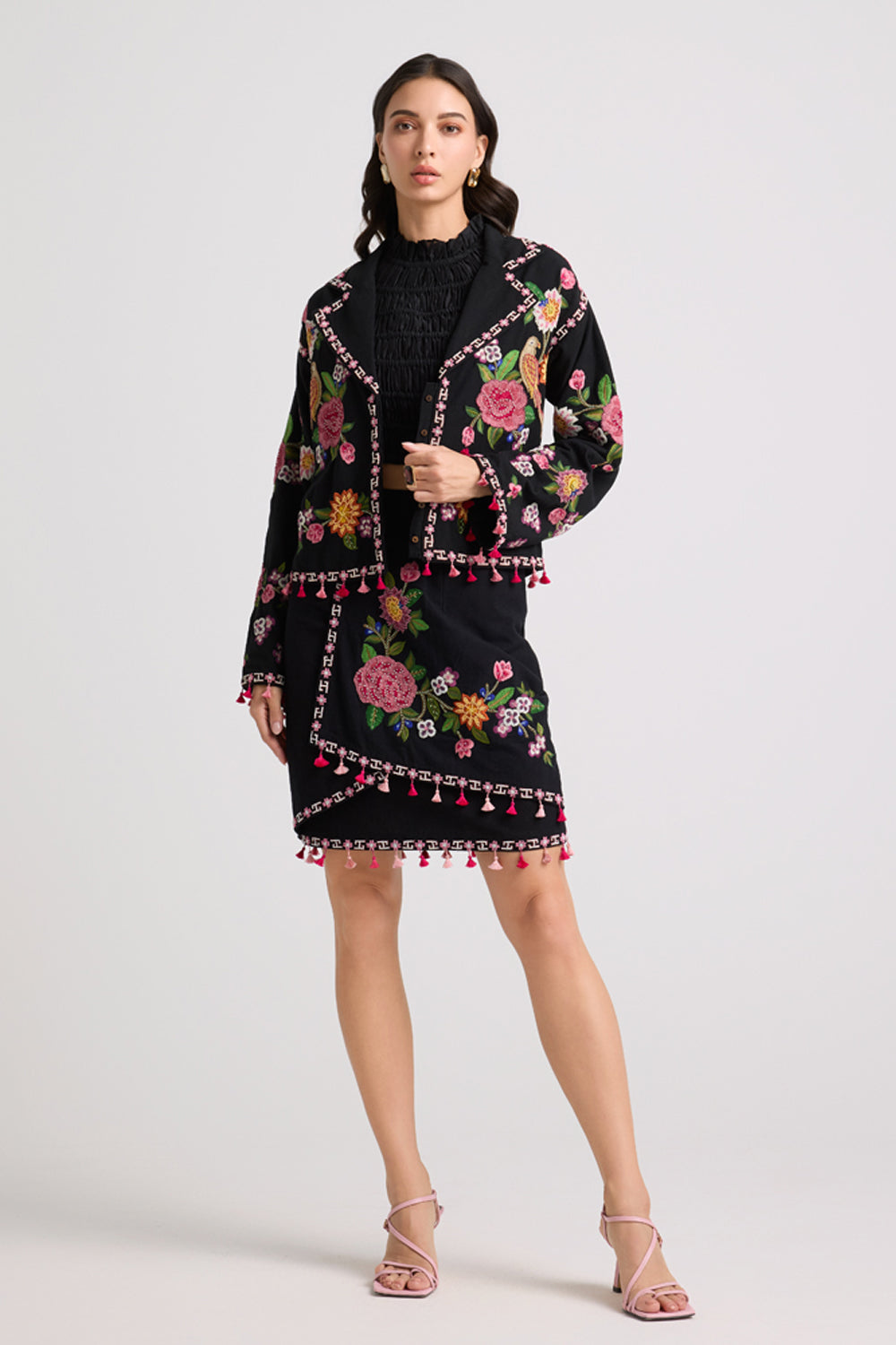 Black Floral Threadwork Skirt