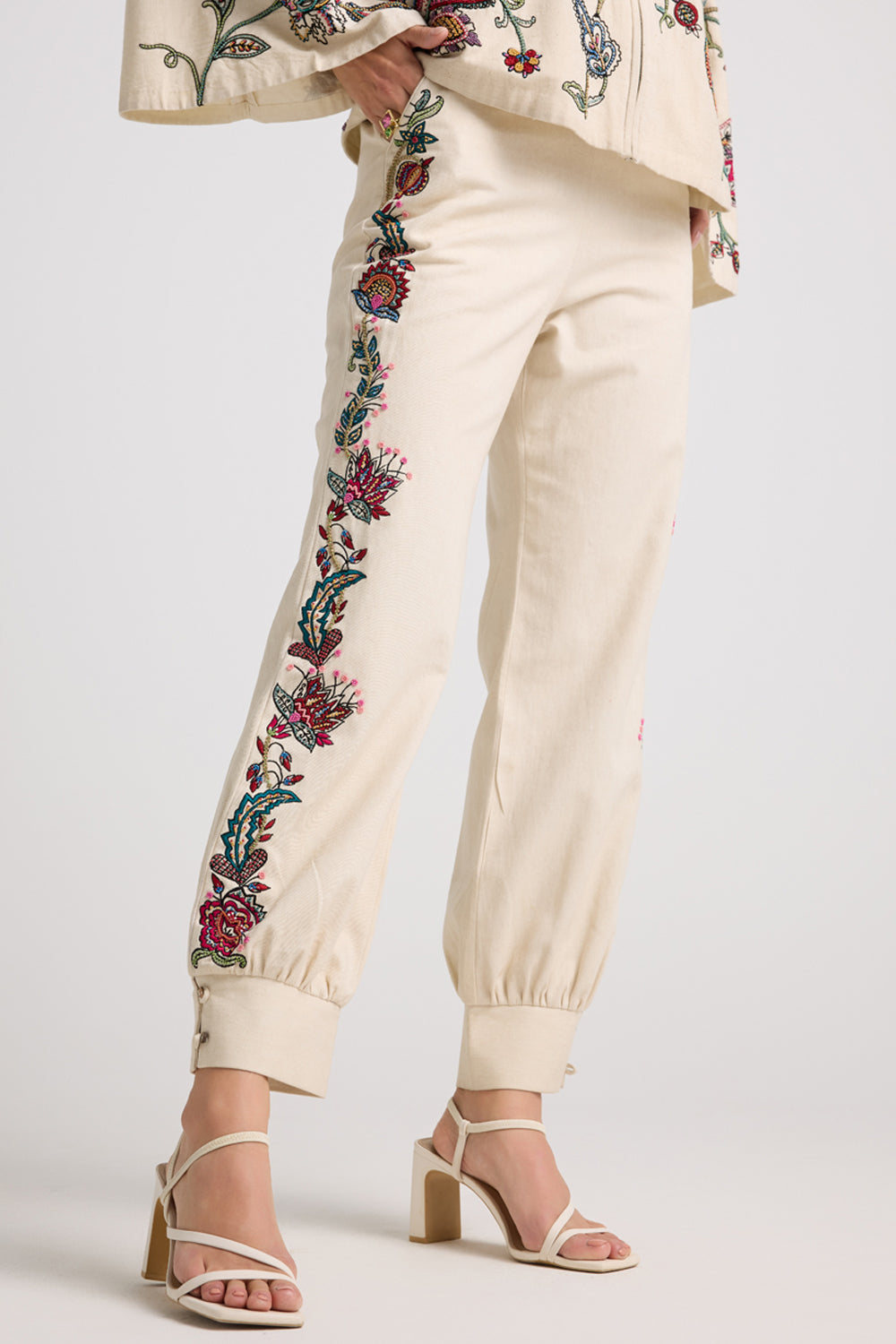 Ivory Embroidered Utility Pants