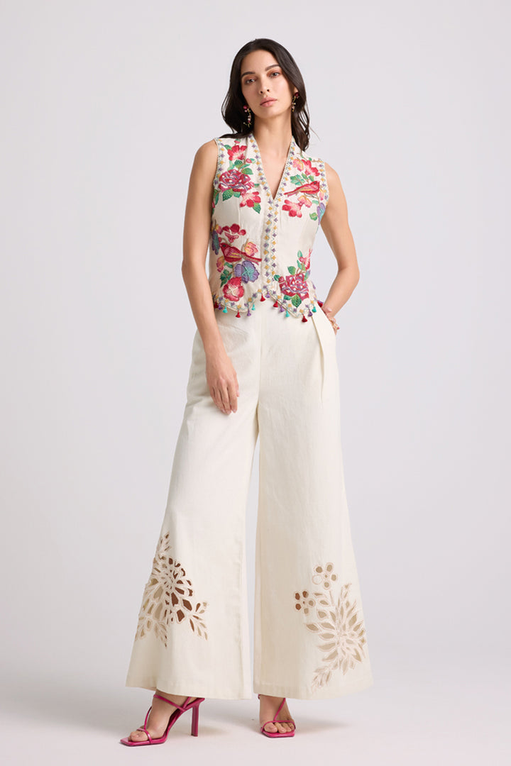 Ivory Cutwork Flared Pants