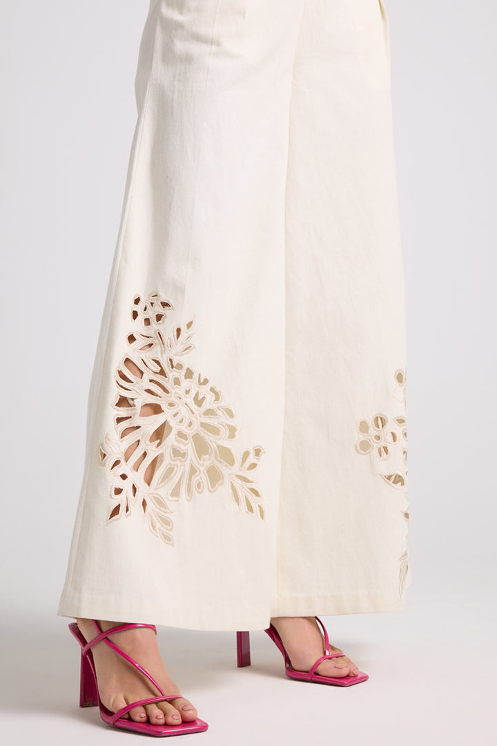 Ivory Cutwork Flared Pants