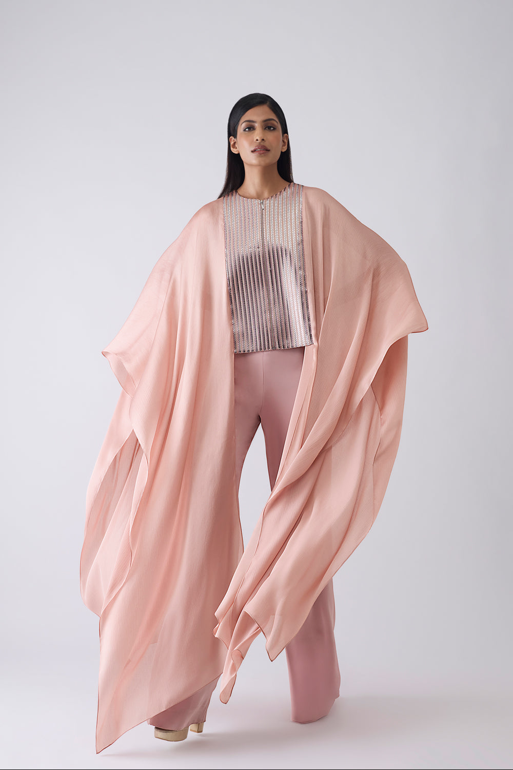 Woven Metallic Cape and Pants