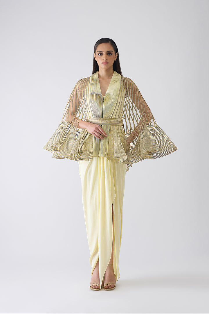 Metallic Corded Ruffle Cape and Dress