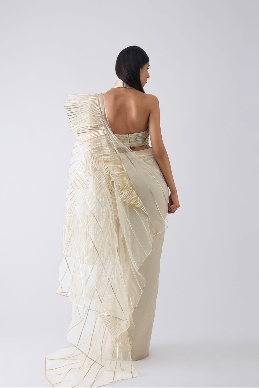 Metallic Winged Ruffle Saree