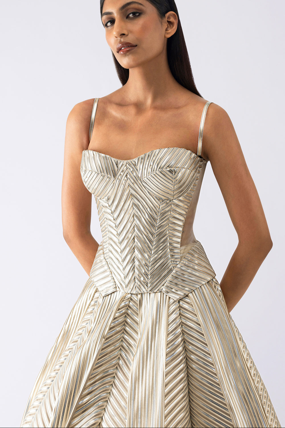 Metallic Structured Corset And Skirt