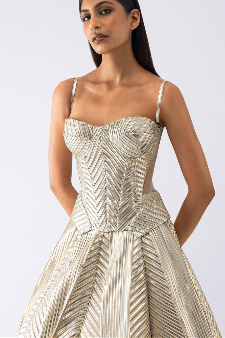 Metallic Structured Corset And Skirt