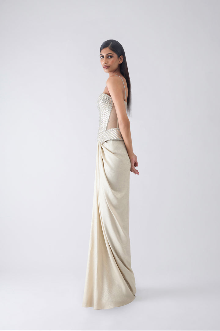 Metallic Structured Corset And Skirt
