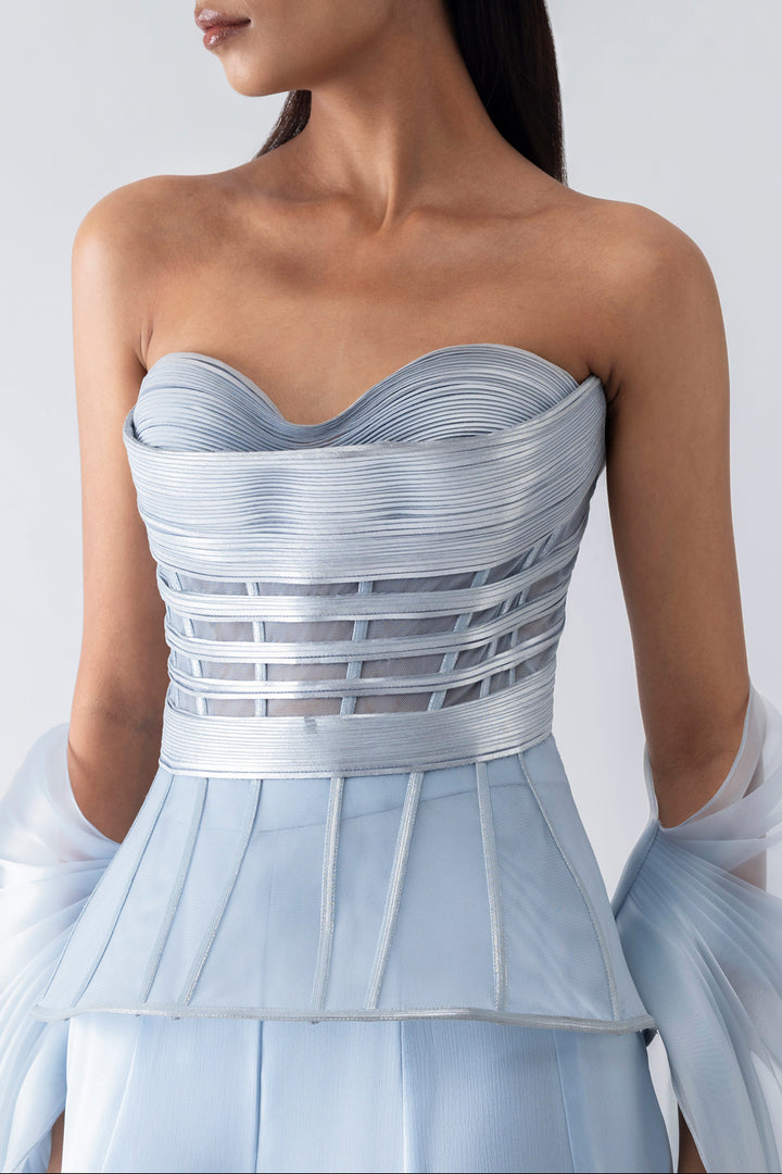 Metallic Structured Corset With Pants Aand Cape