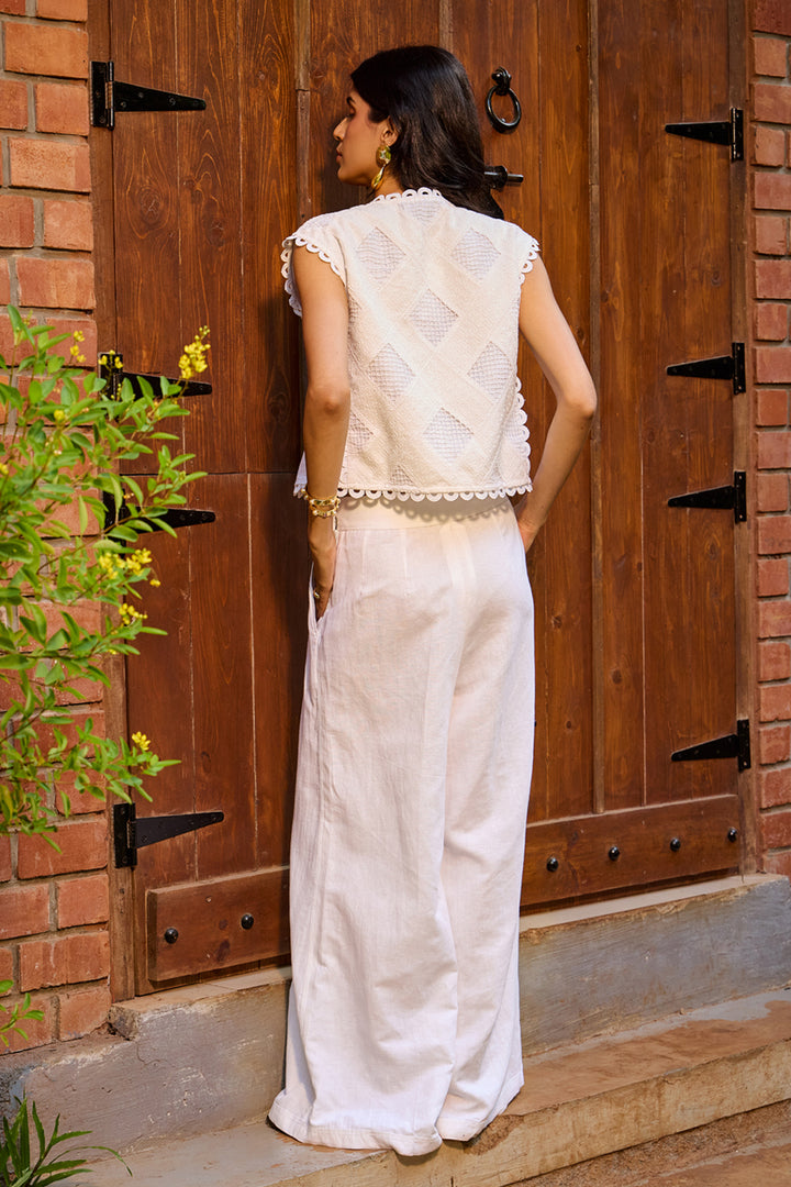 Ivory Linen Tailored Pants