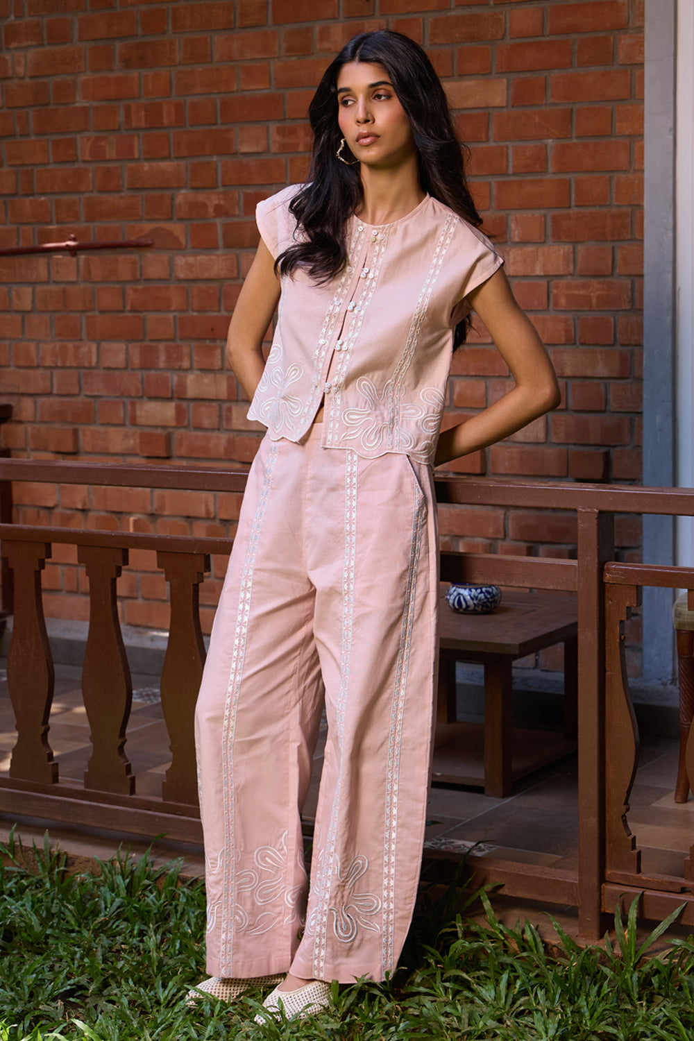 Blush Embroidered Cropped Jacket