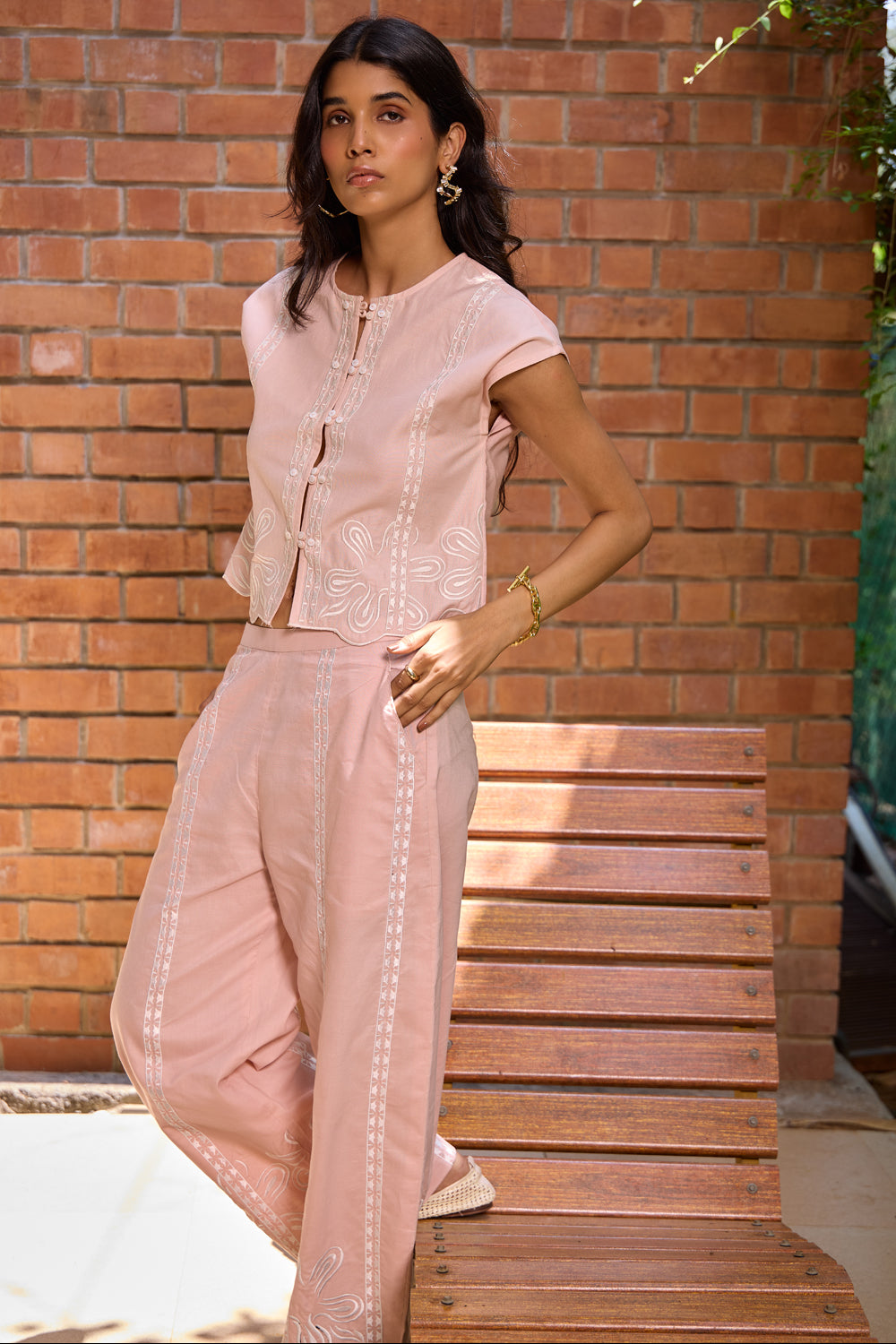 Blush Embroidered Cropped Jacket