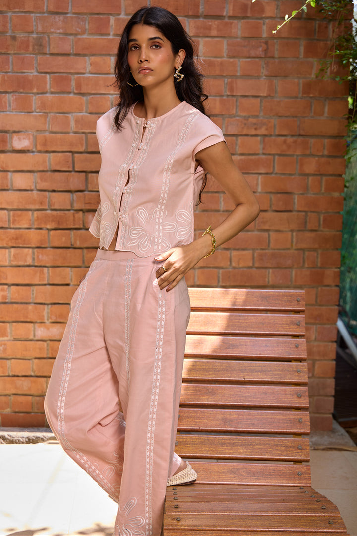 Blush Embroidered Cropped Jacket