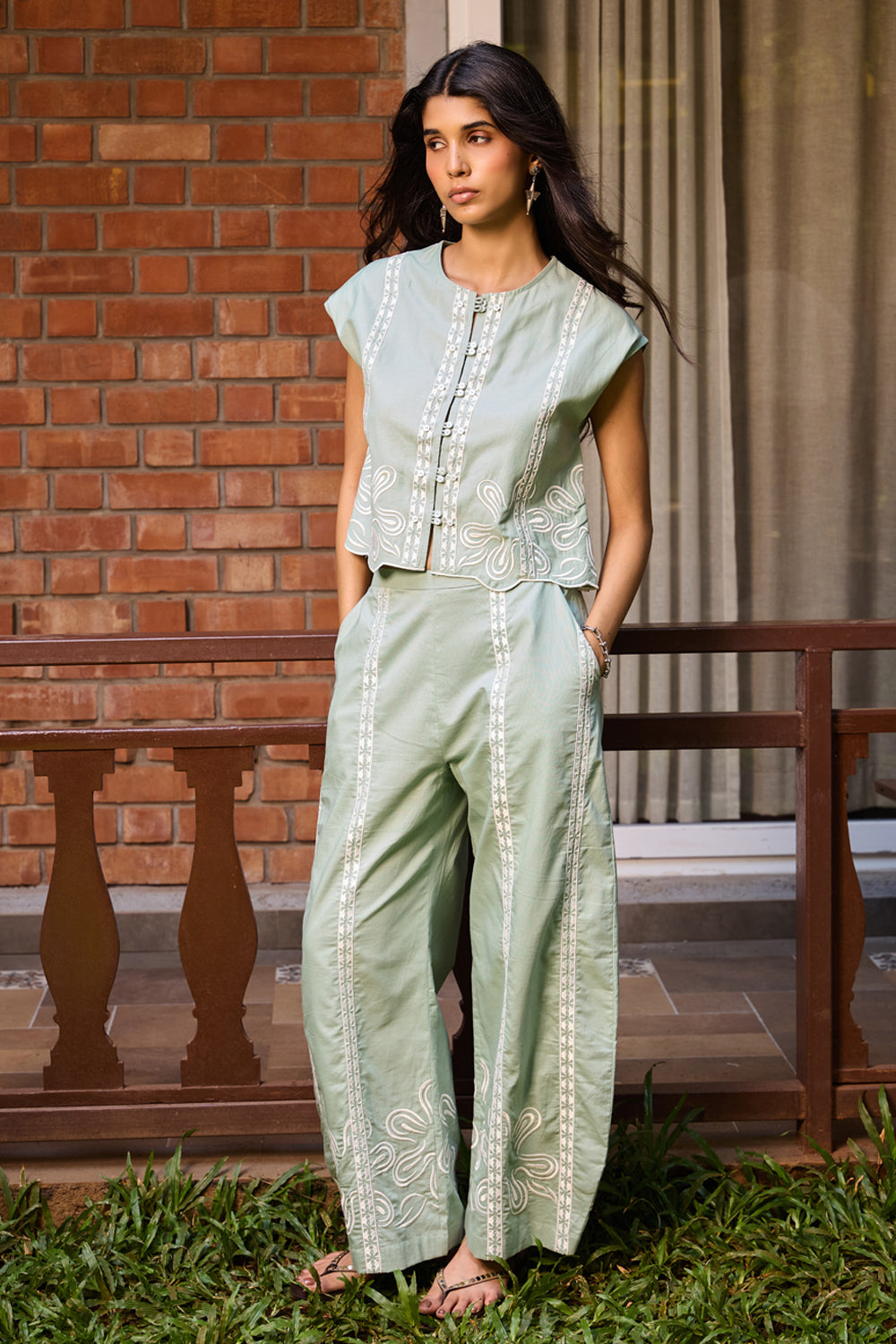 Sage Embroidered Cropped Jacket