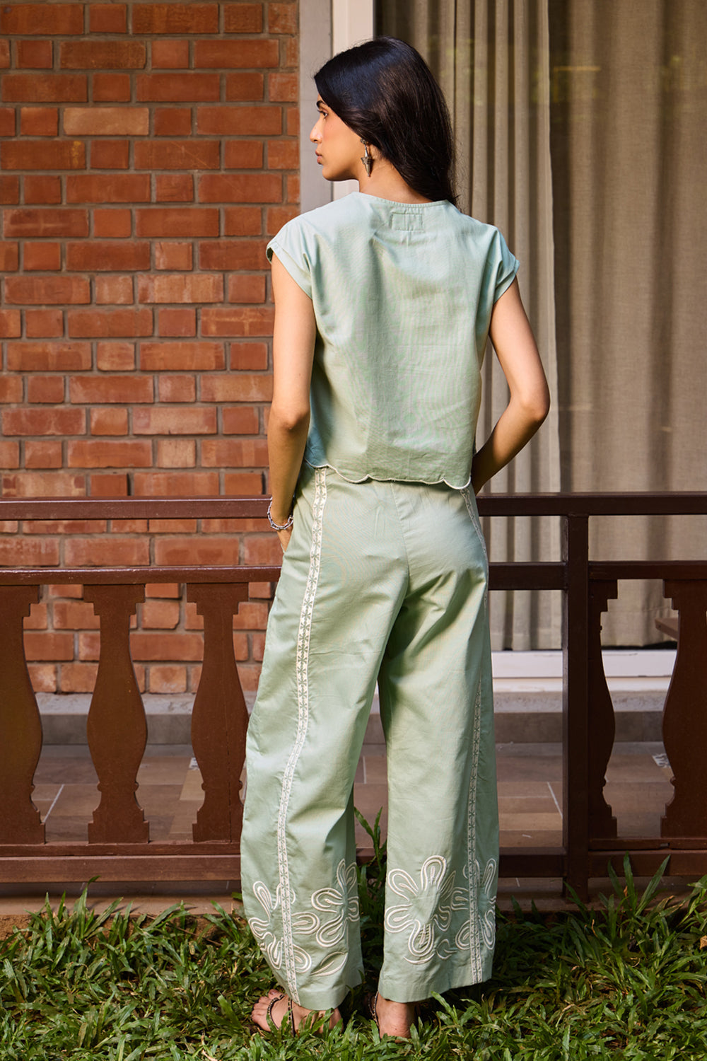 Sage Embroidered Cropped Jacket