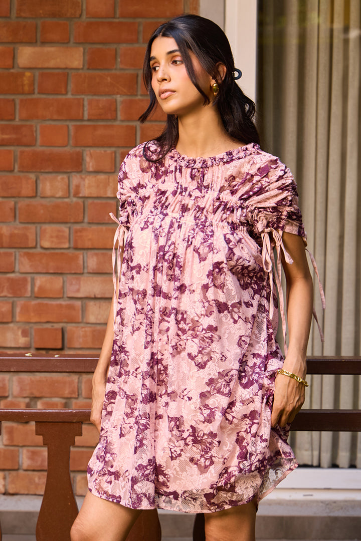 Plum Lace Ruched Dress