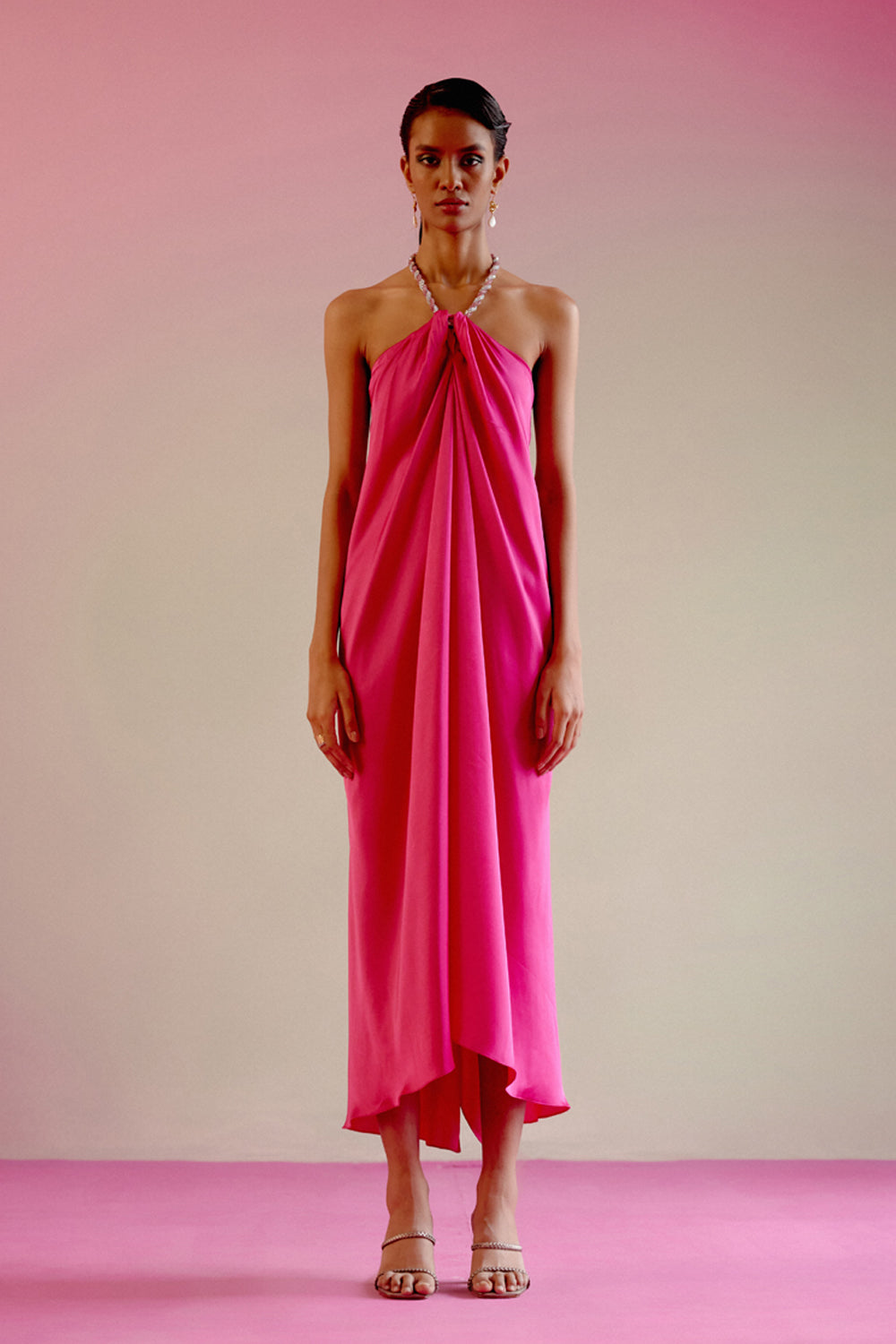 Pink Rhinestone Halter Dress