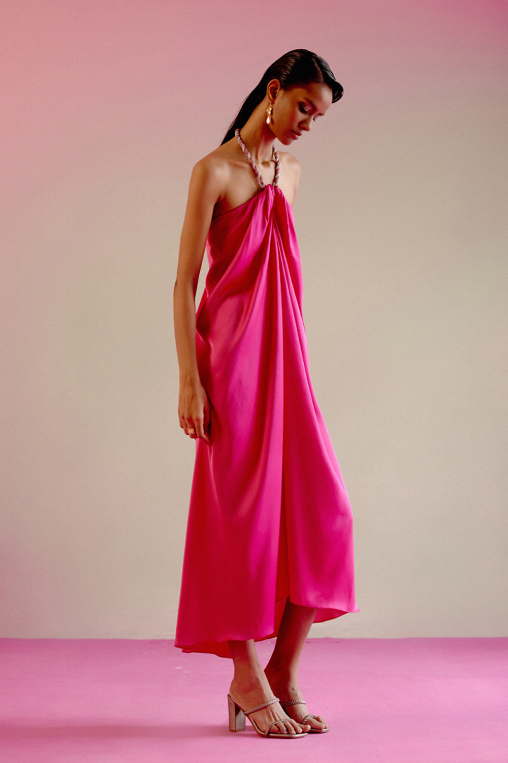 Pink Rhinestone Halter Dress