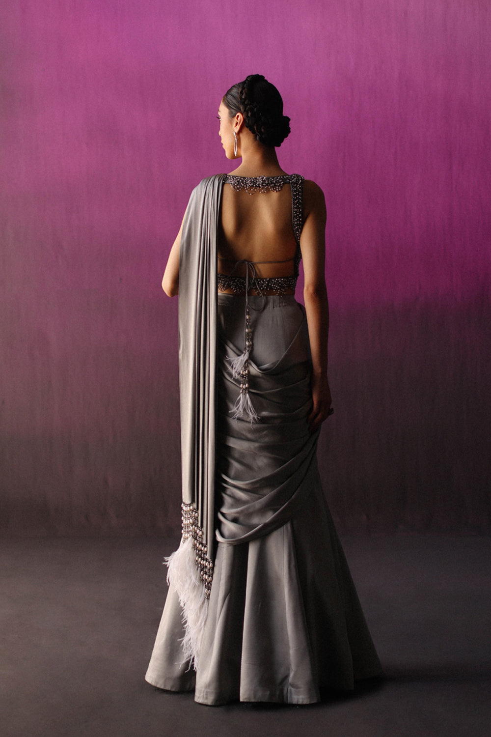 The Grey Scallop Crystal & Feather Drape