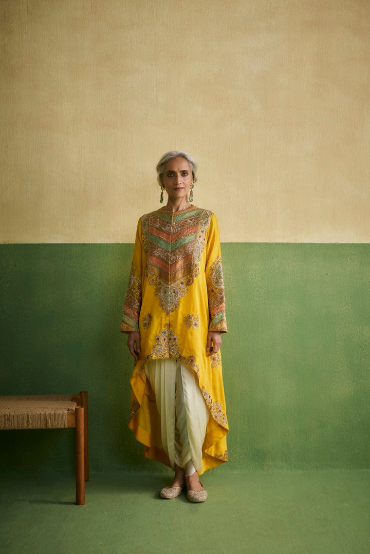 High And Low Asymetrical Kurta With Dhoti