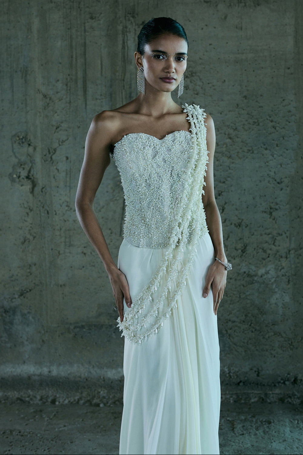 Ivory Draped Saree