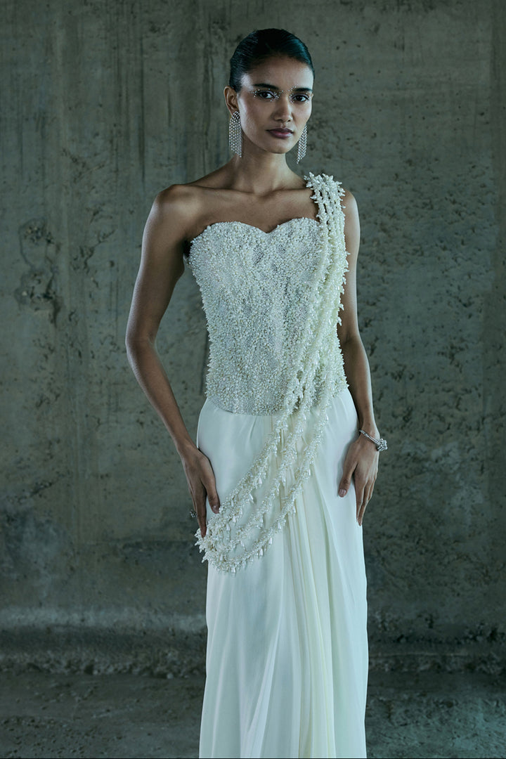 Ivory Draped Saree