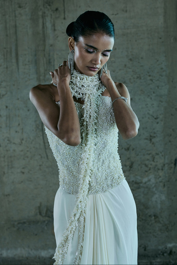 Ivory Draped Saree