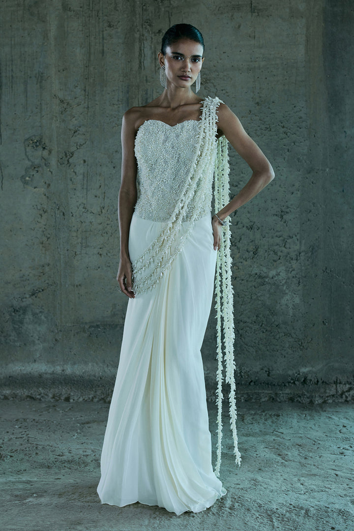 Ivory Draped Saree