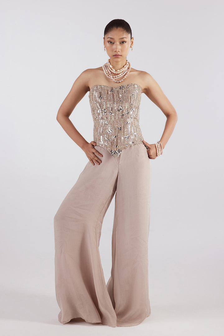 Stone Embellished Corset With Pants Set