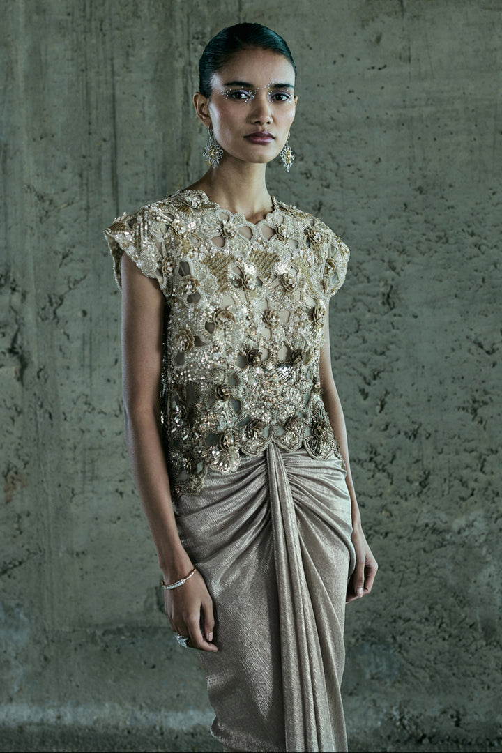 Beige Top & Skirt Set