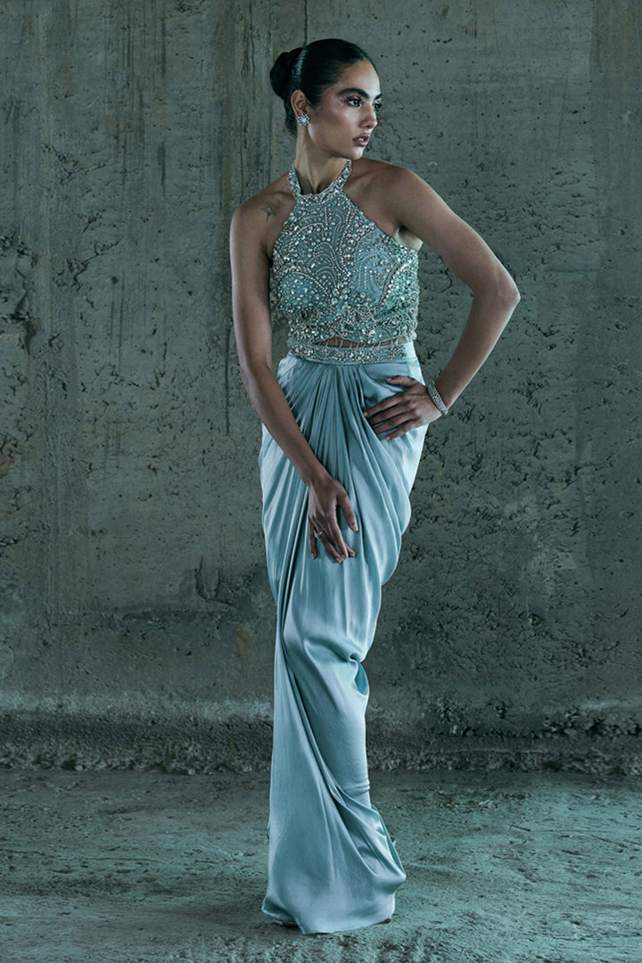 Ice Blue Top & Skirt Set