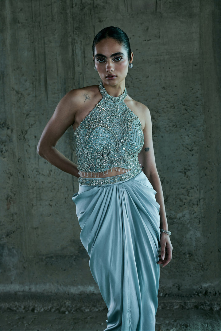 Ice Blue Top & Skirt Set