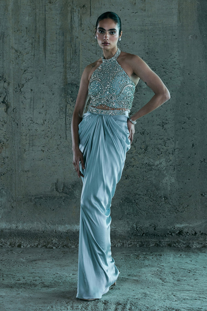 Ice Blue Top & Skirt Set