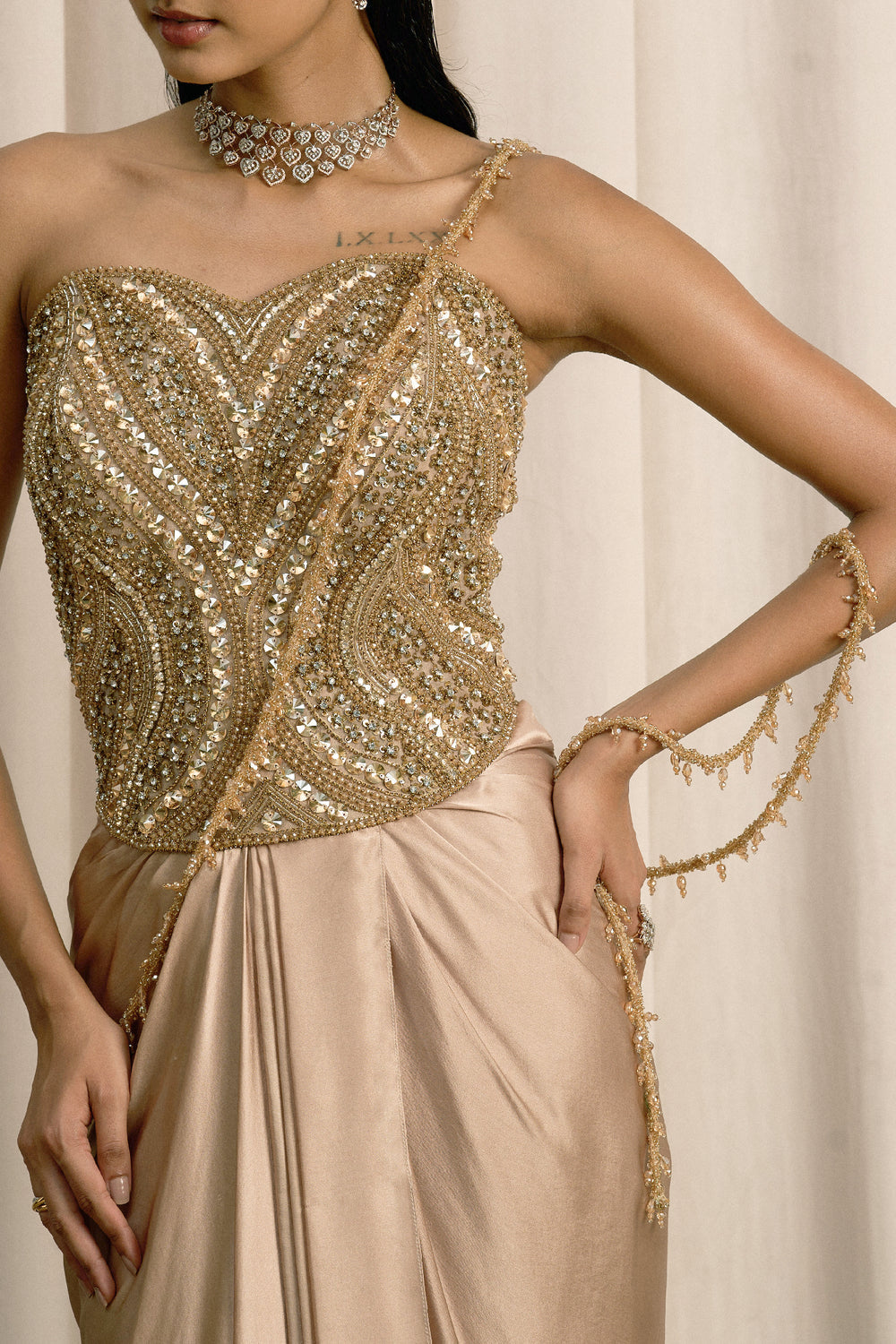 Beige Corset With Draped Skirt