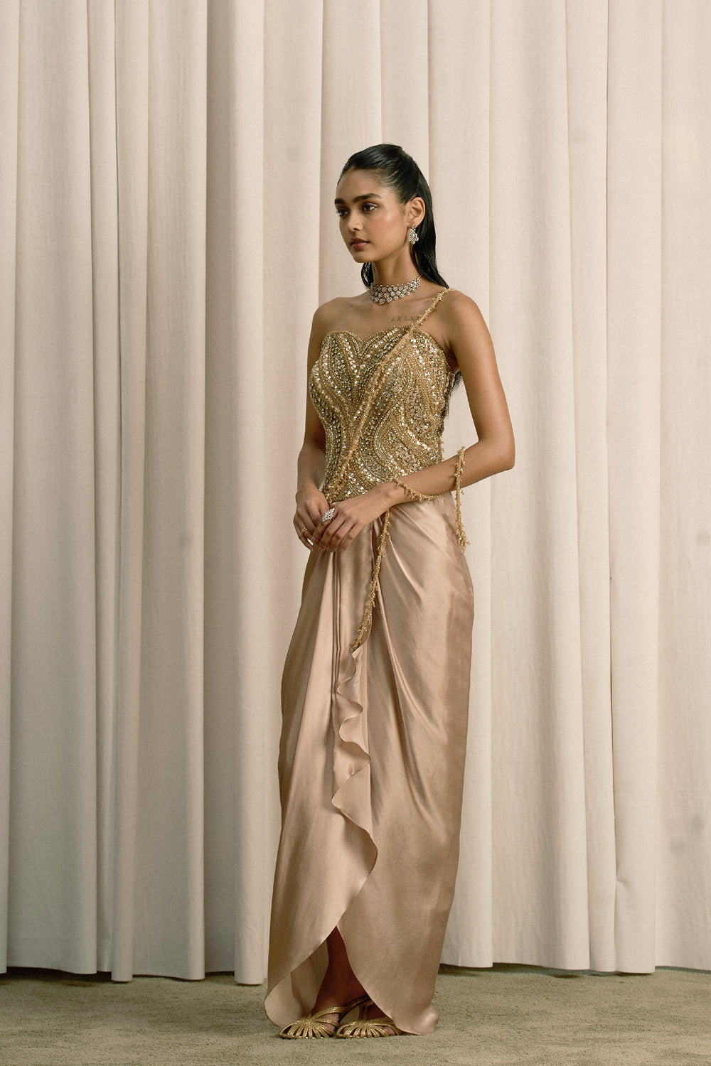 Beige Corset With Draped Skirt