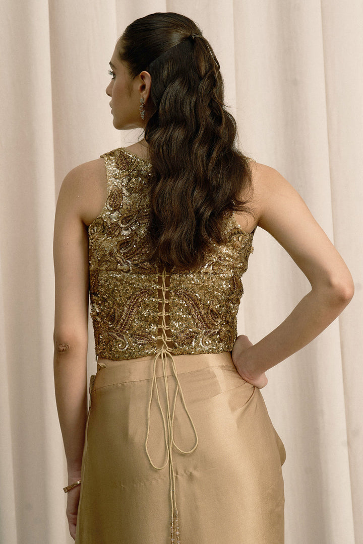 Beige Embroidered Top With Pick-Up Skirt