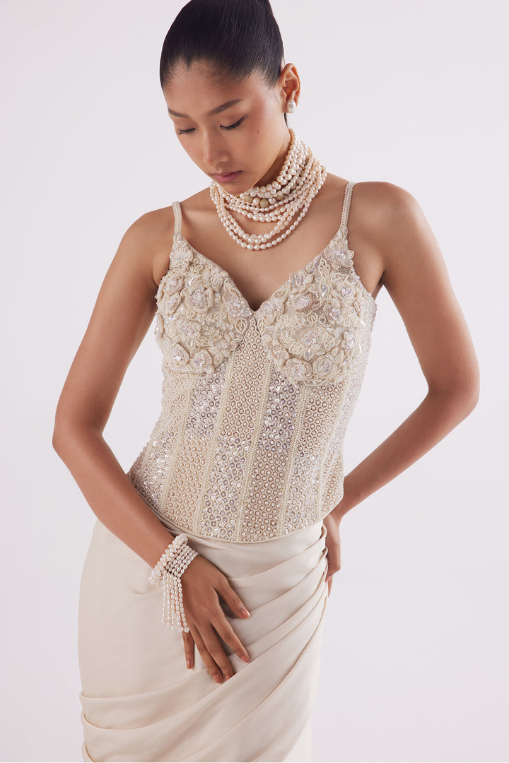 Ivory Corset Top With Draped Skirt