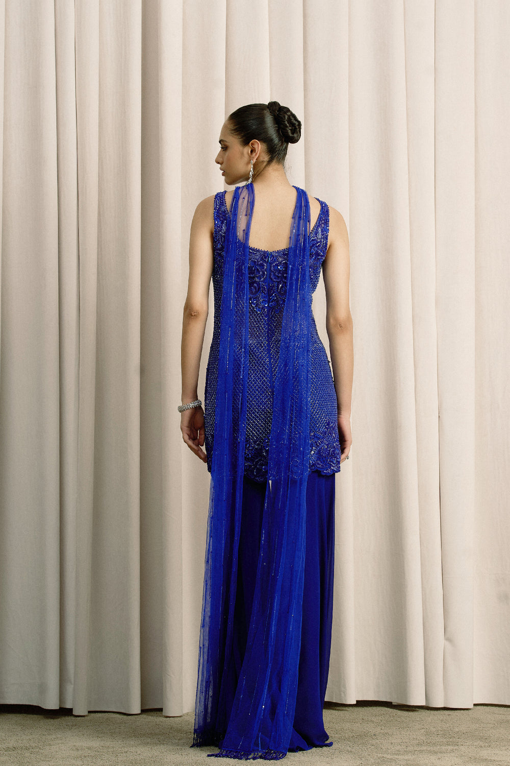 Royal Blue Embroidered Sharara Set With Dupatta