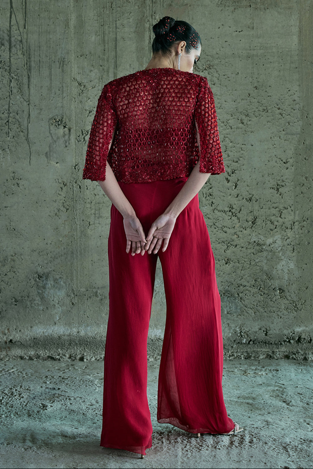 Red Organza Jacket Set