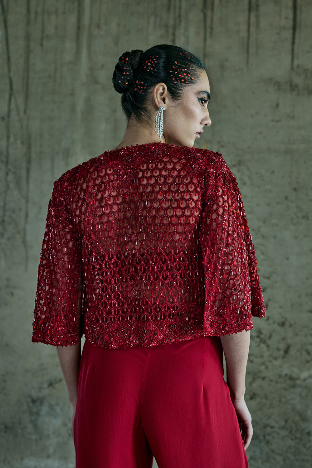 Red Organza Jacket Set
