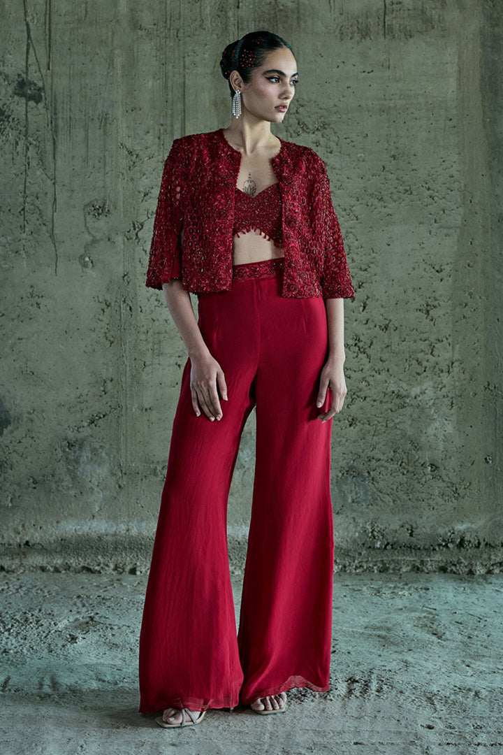 Red Organza Jacket Set