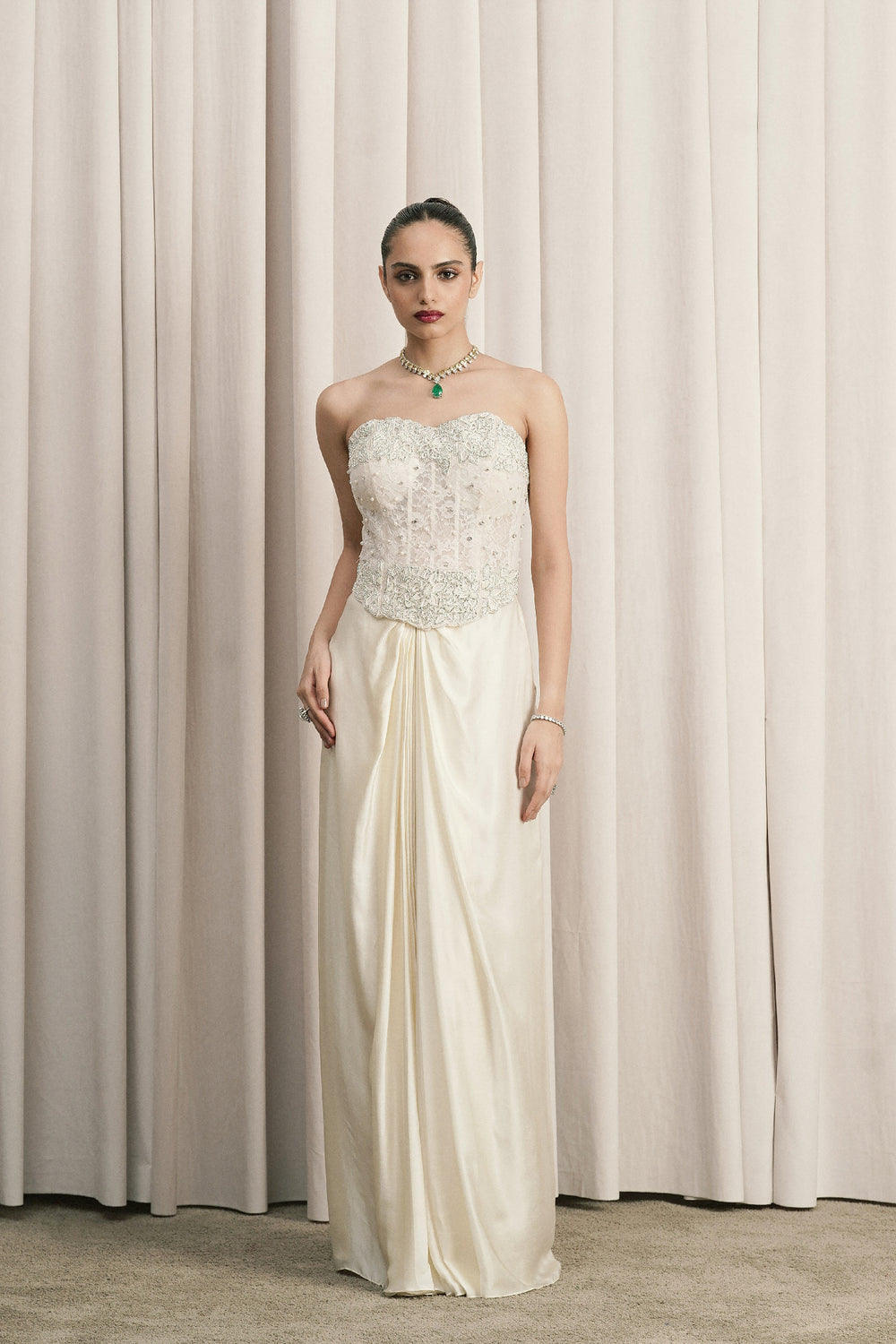 Ivory Corset With Structured Satin Skirt