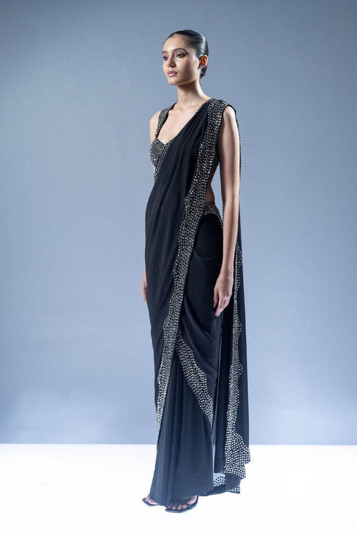 Midnight Crystal Drape Saree
