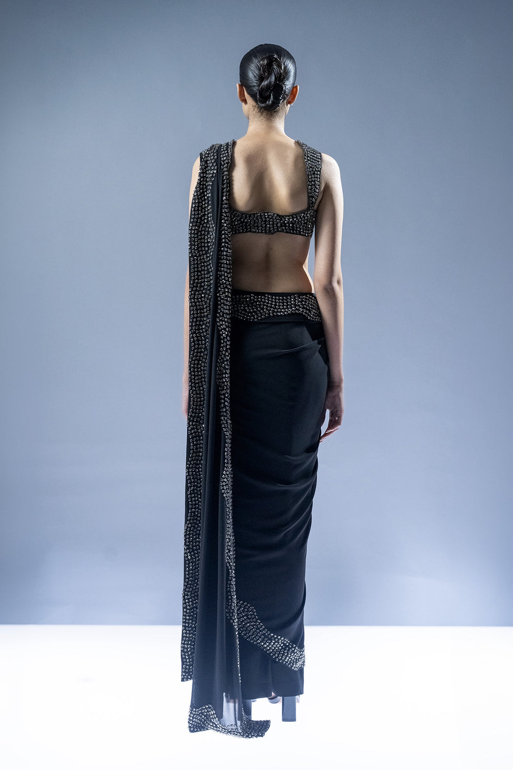 Midnight Crystal Drape Saree