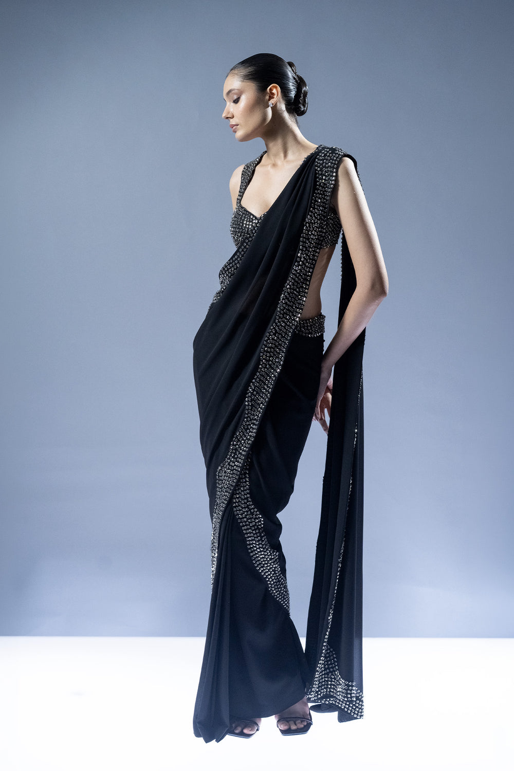 Midnight Crystal Drape Saree