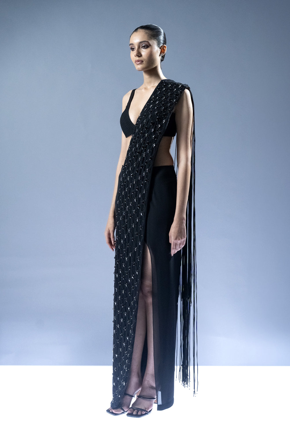 Noir Crystal Drape Saree