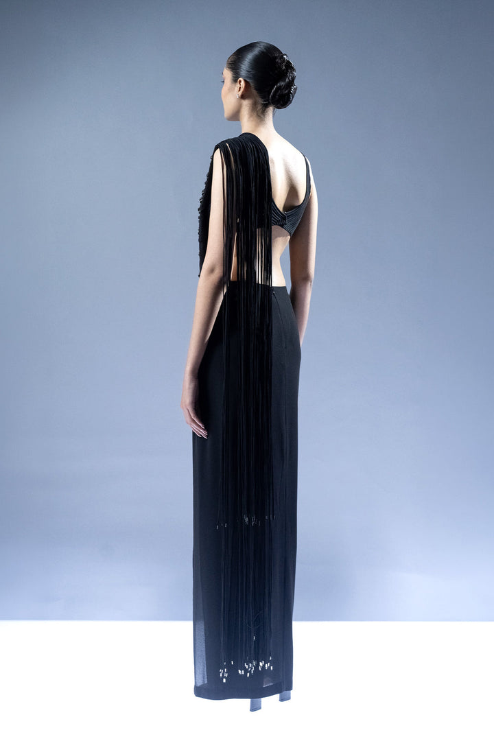 Noir Crystal Drape Saree